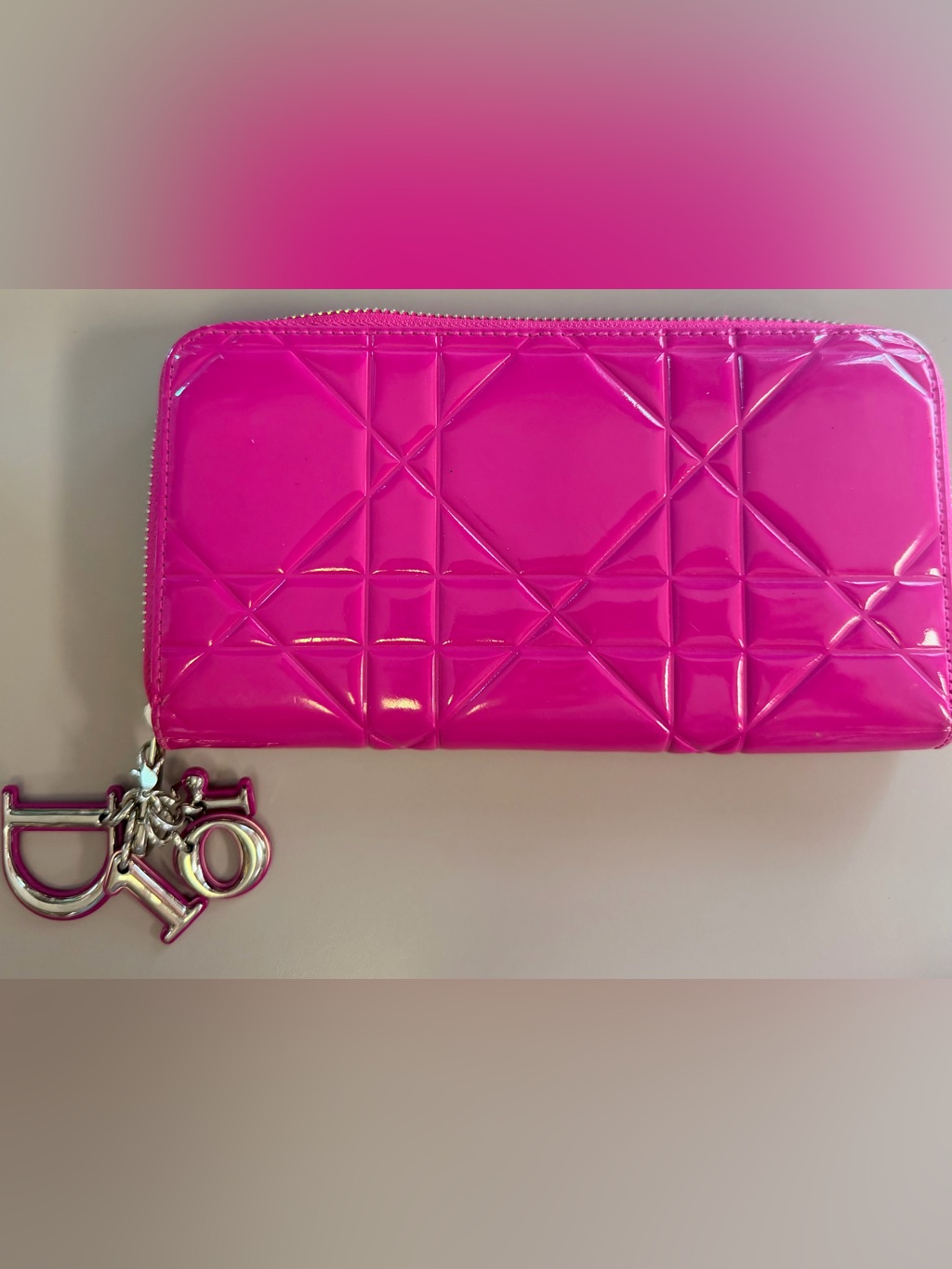 Christian Dior Fuchsia Cannage Patent Leather Long Wallet